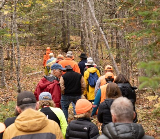 CPAWS-NS, members of the Bridgewater Watershed Protection Alliance, and community members gather to share knowledge at Minamkeak Lake, observing multiple species at risk, including wrinkled shingle lichen (October 2025).